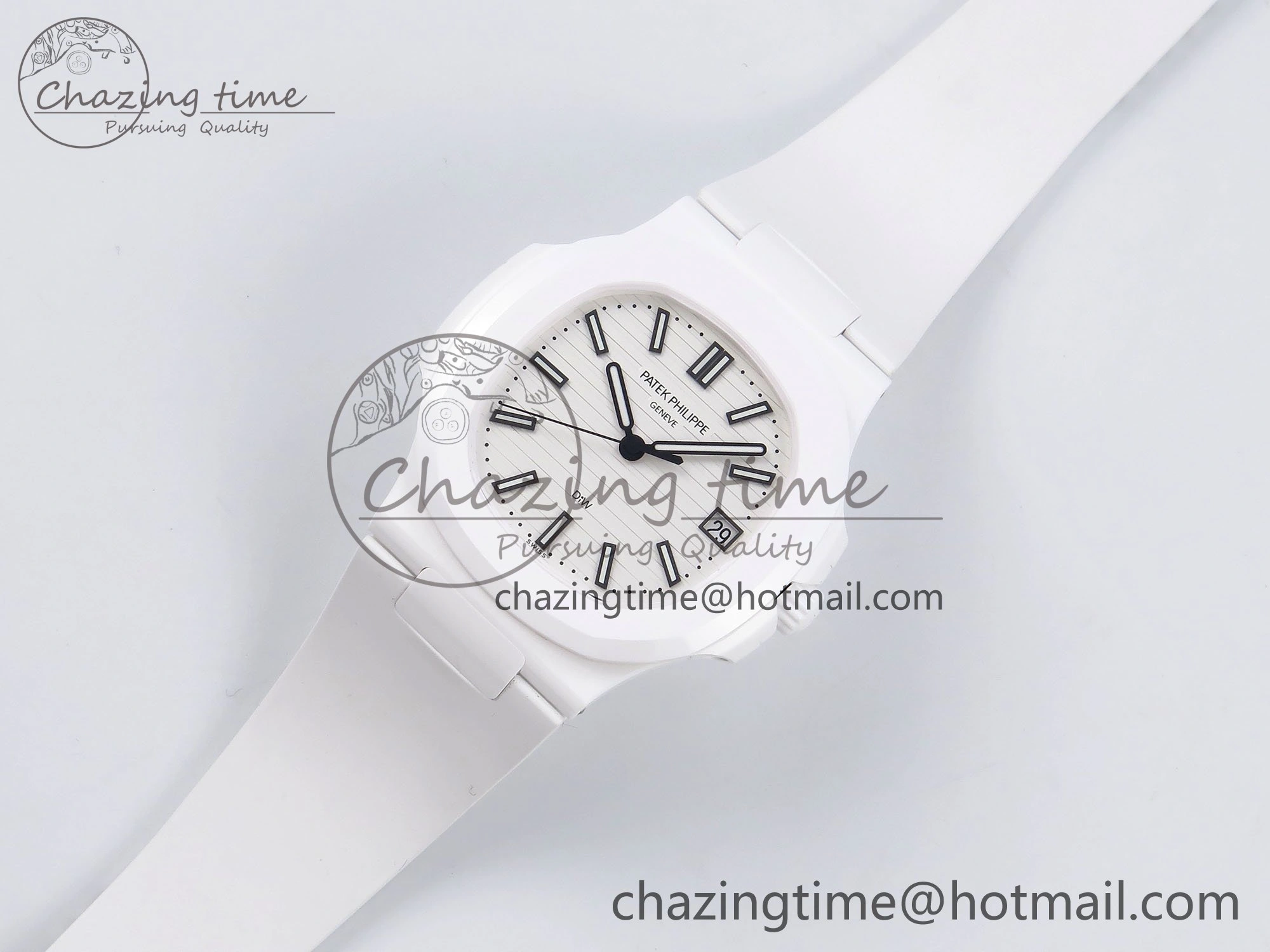 AET Nautilus 5711 White Ceramic AMGF Best Edition White Dial on White Rubber Strap MIYOTA 9015