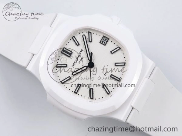 AET Nautilus 5711 White Ceramic AMGF Best Edition White Dial on White Rubber Strap MIYOTA 9015