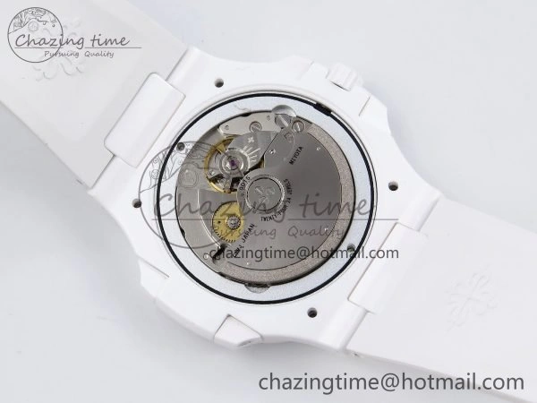 AET Nautilus 5711 White Ceramic AMGF Best Edition Yellow Green Dial on White Rubber Strap MIYOTA 9015
