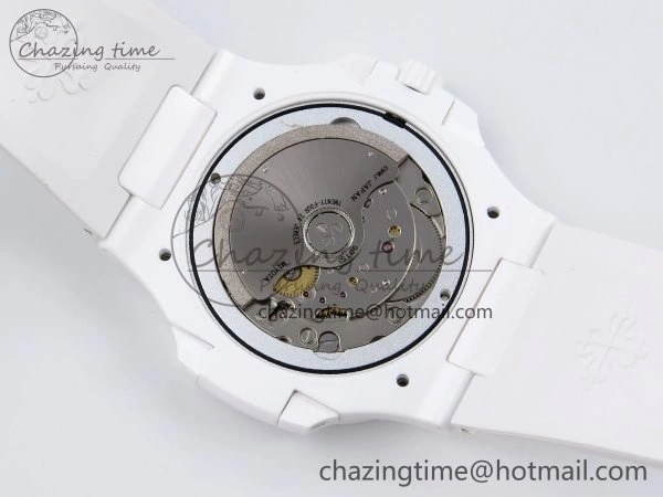 AET Nautilus 5711 White Ceramic AMGF Best Edition Yellow Green Dial on White Rubber Strap MIYOTA 9015