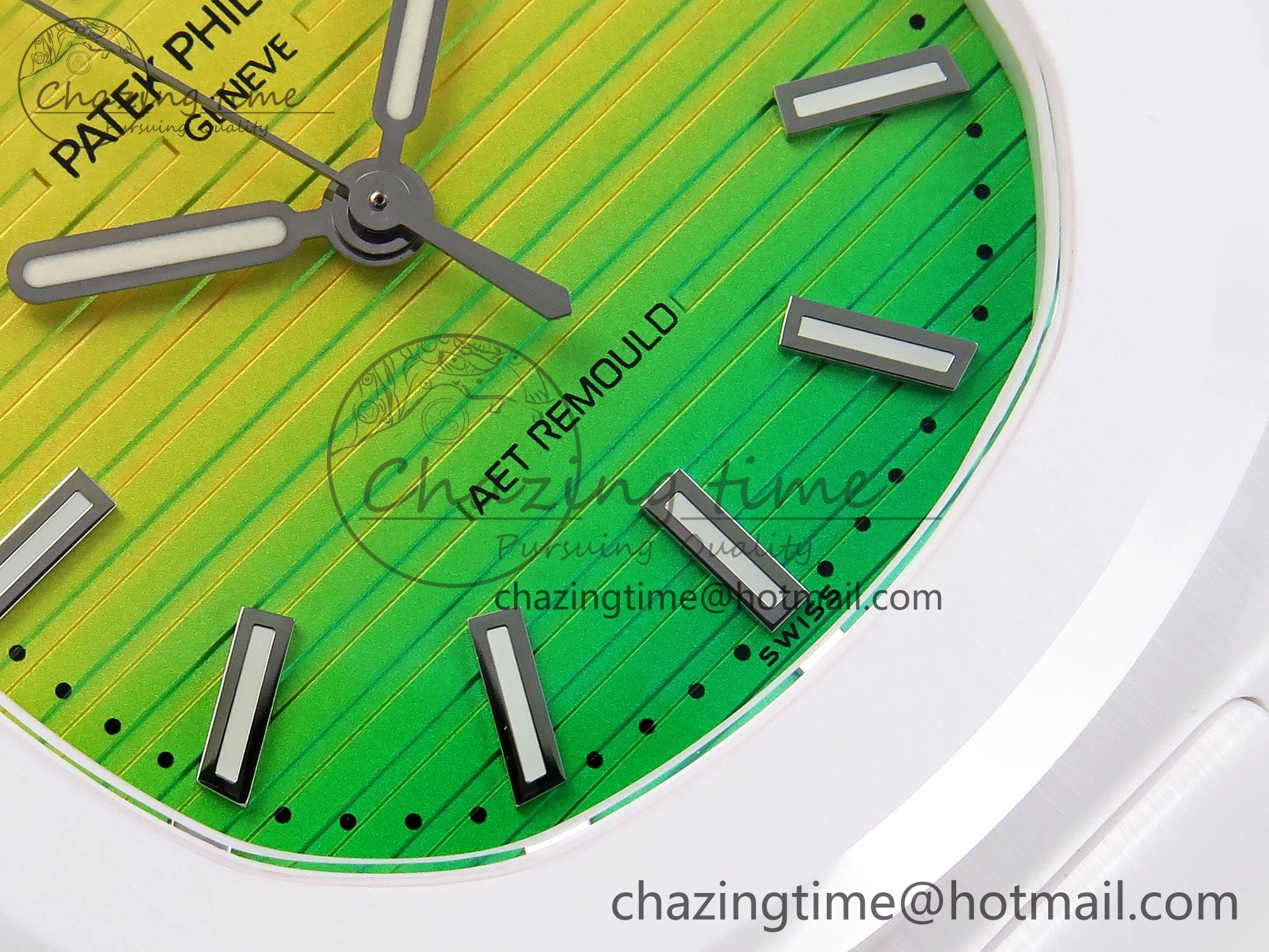 AET Nautilus 5711 White Ceramic AMGF Best Edition Yellow Green Dial on White Rubber Strap MIYOTA 9015