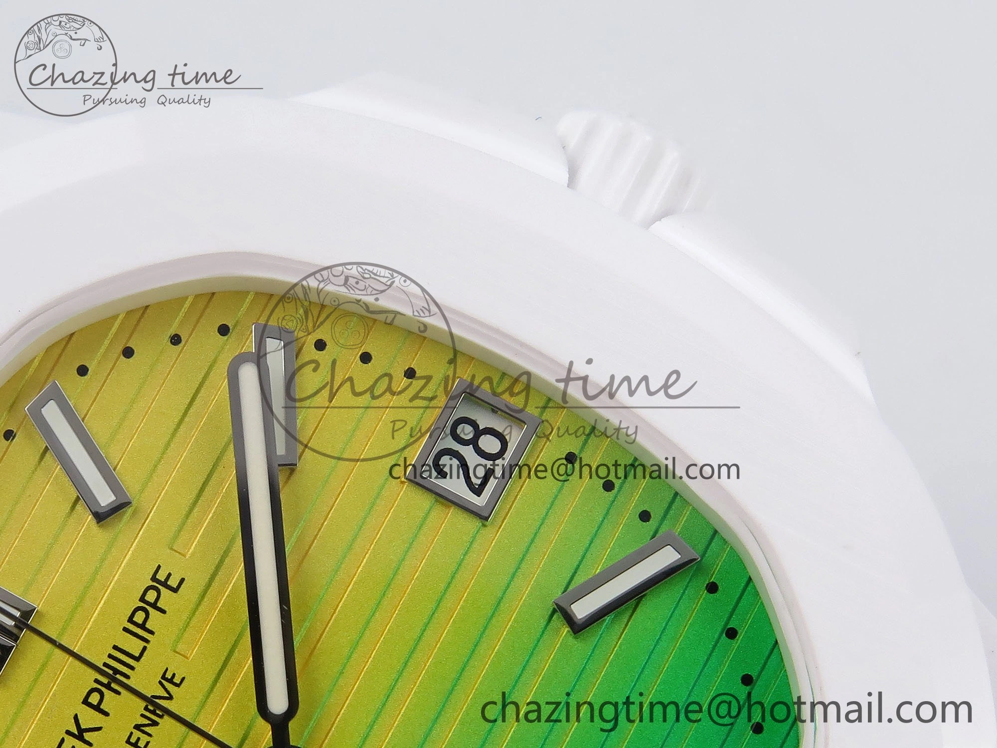 AET Nautilus 5711 White Ceramic AMGF Best Edition Yellow Green Dial on White Rubber Strap MIYOTA 9015
