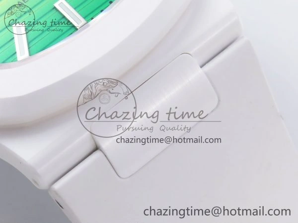 AET Nautilus 5711 White Ceramic AMGF Best Edition Yellow Green Dial on White Rubber Strap MIYOTA 9015
