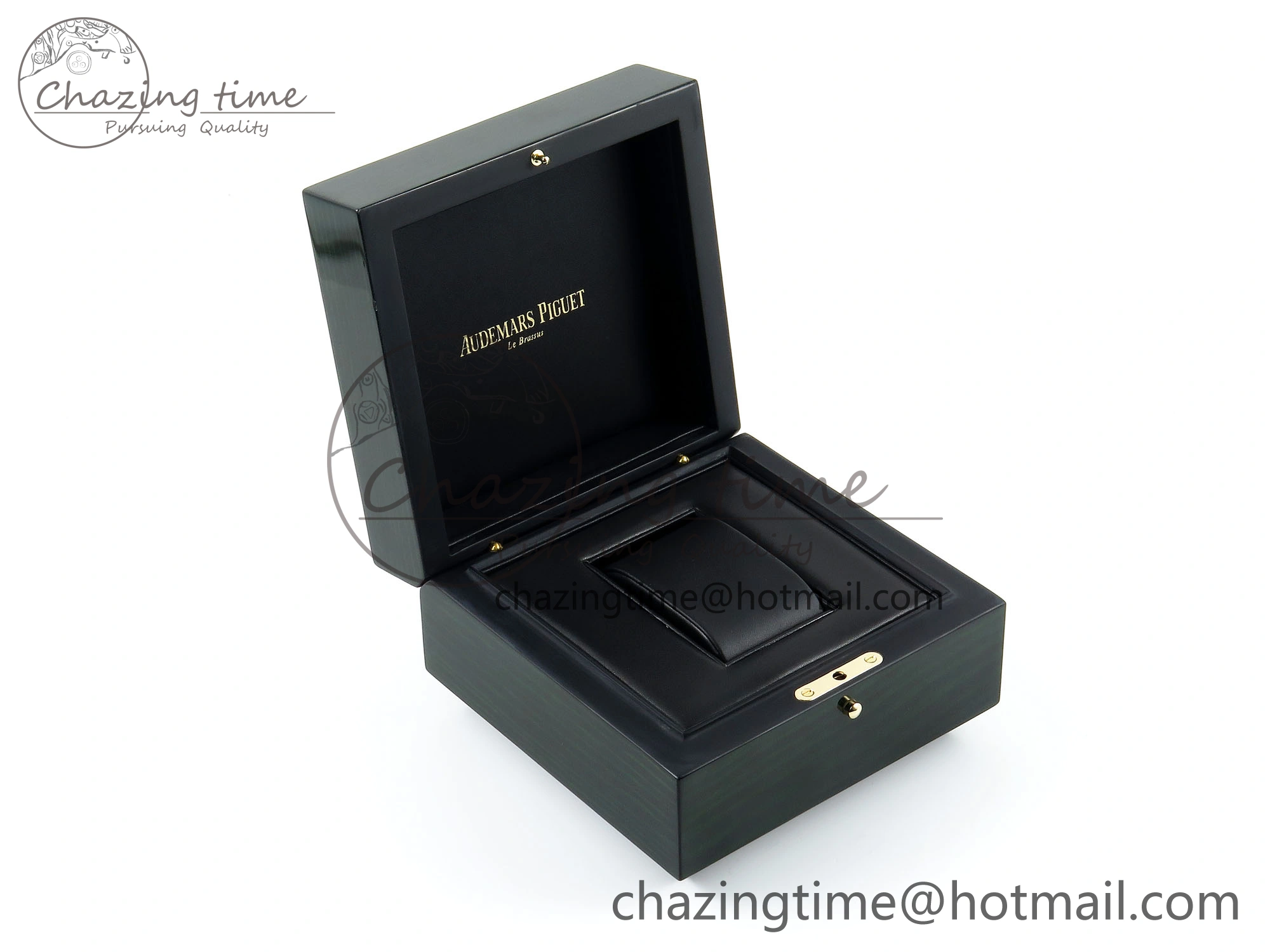 AUDEMARS PIGUET NEW GREEN WOODEN WATCH BOX AND PAPERS IMPORTANT NOTE