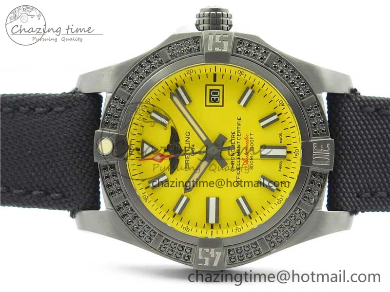 AVENGER Boutique Edition V17310 Dia Bezel Ti DLC 1:1 Best Edition Yellow Dial on Nylon Strap A2824