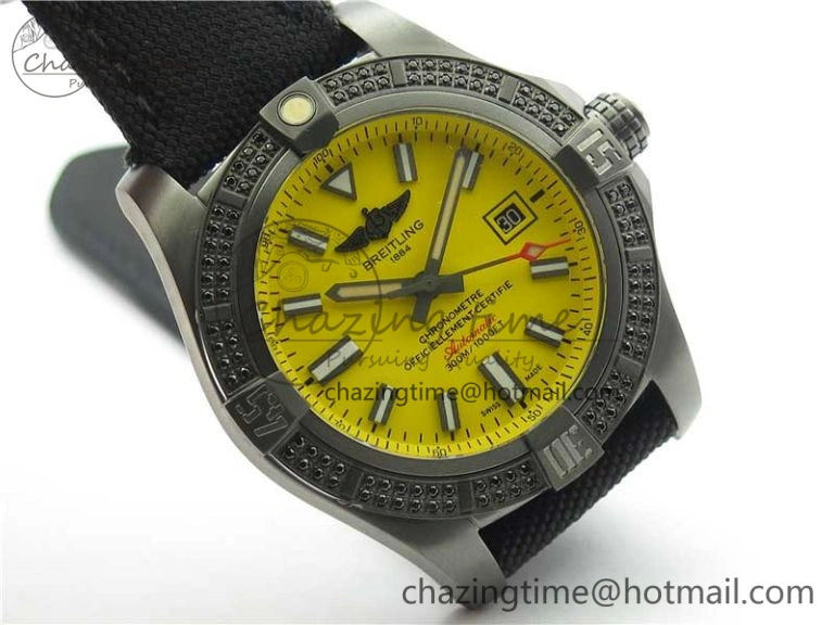 AVENGER Boutique Edition V17310 Dia Bezel Ti DLC 1:1 Best Edition Yellow Dial on Nylon Strap A2824