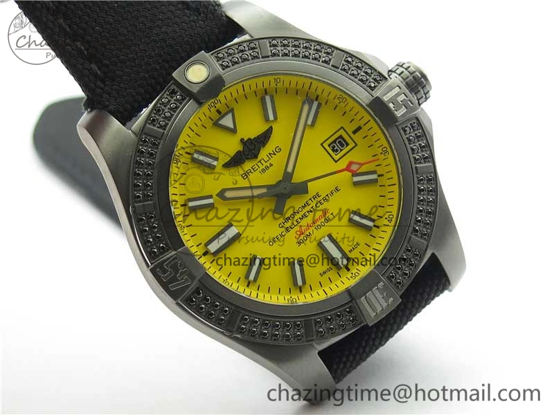 AVENGER Boutique Edition V17310 Dia Bezel Ti DLC 1:1 Best Edition Yellow Dial on Nylon Strap A2824