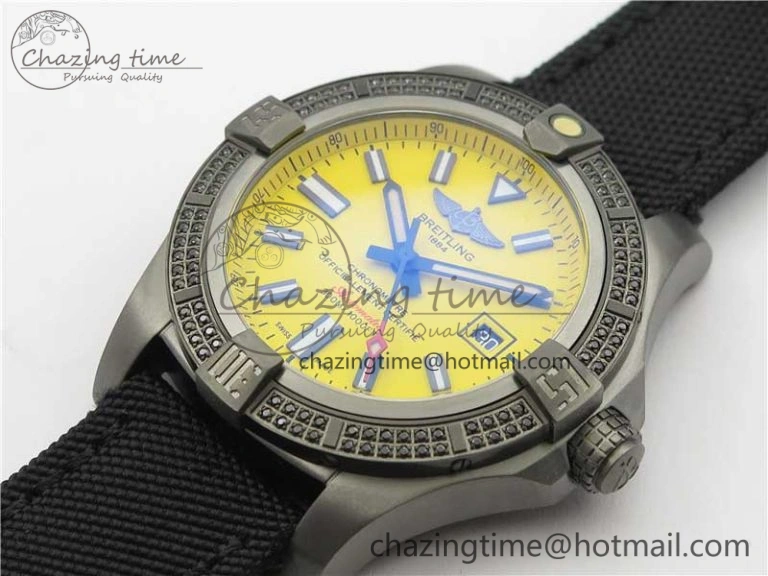AVENGER Boutique Edition V17310 Dia Bezel Ti DLC 1:1 Best Edition Yellow Dial on Nylon Strap A2824