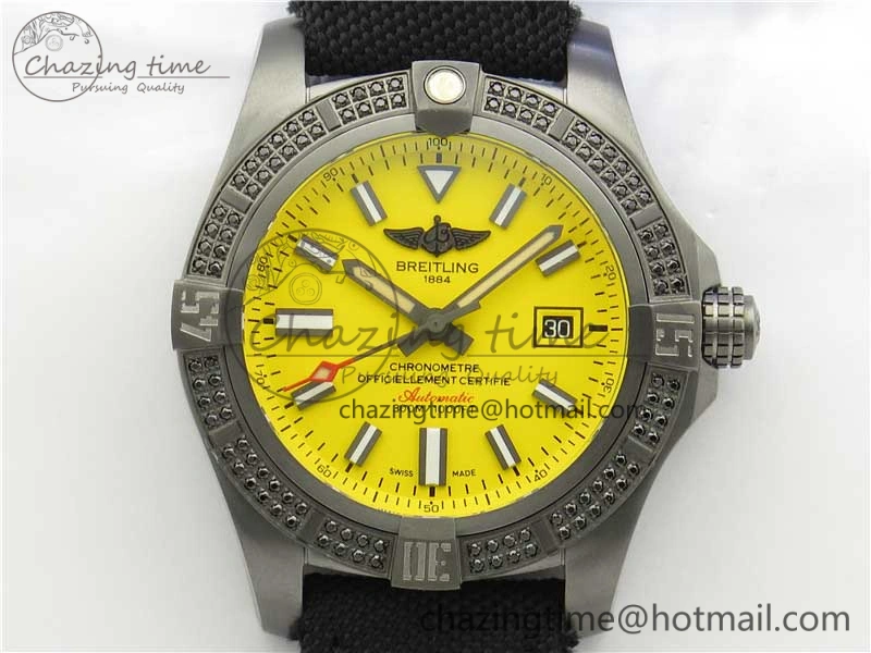 AVENGER Boutique Edition V17310 Dia Bezel Ti DLC 1:1 Best Edition Yellow Dial on Nylon Strap A2824