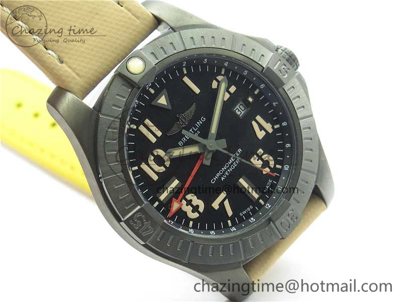 AVENGER V32395 Ti DLC 1:1 Best Edition Black Dial on Leather Strap A2824