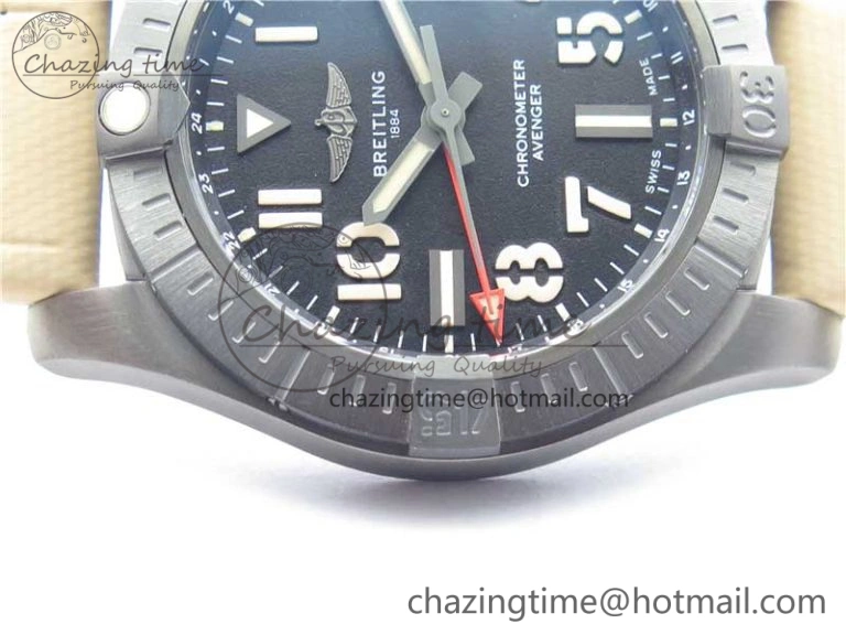 AVENGER V32395 Ti DLC 1:1 Best Edition Black Dial on Leather Strap A2824