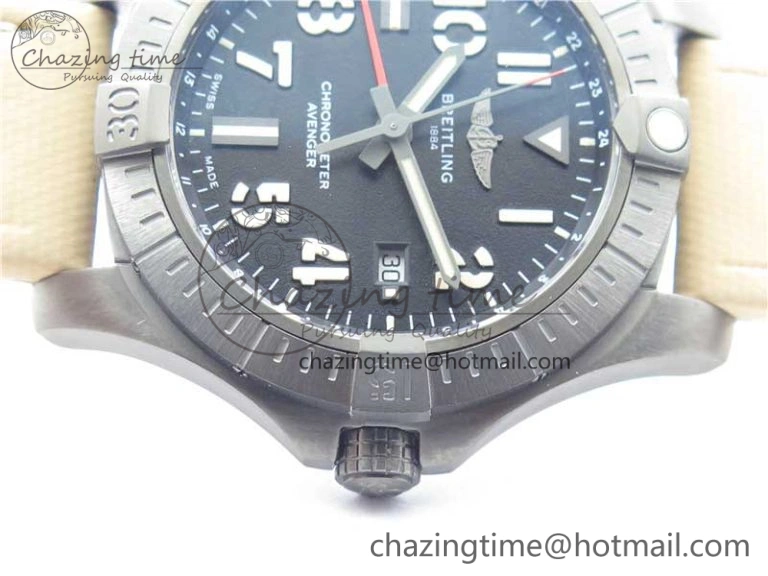 AVENGER V32395 Ti DLC 1:1 Best Edition Black Dial on Leather Strap A2824