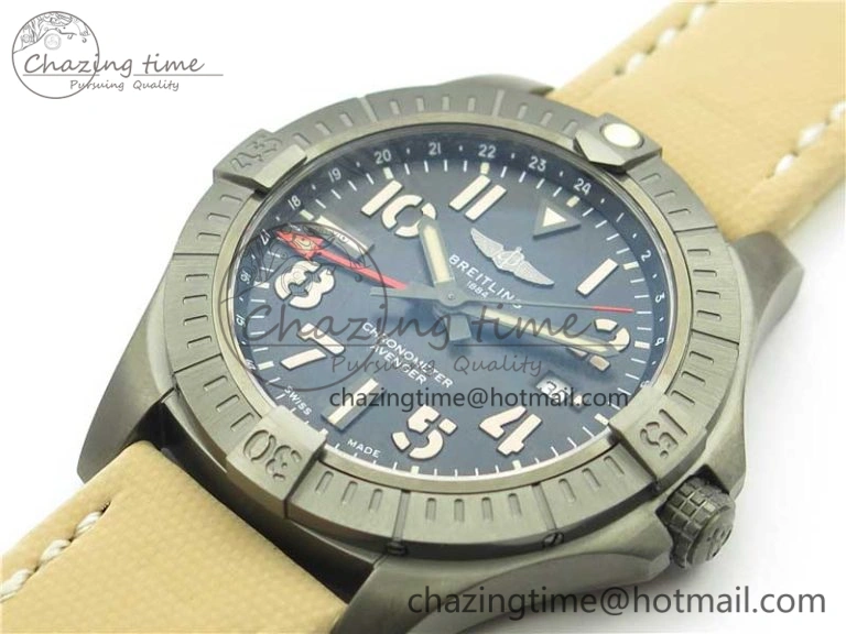 AVENGER V32395 Ti DLC 1:1 Best Edition Black Dial on Leather Strap A2824