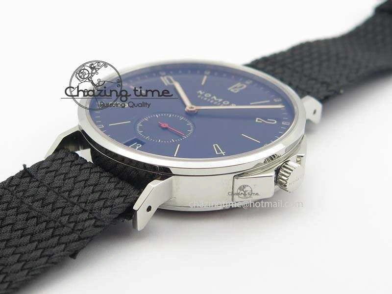 Ahoy Atlantik Date SS Blue Dial On Black Textile Strap A2813