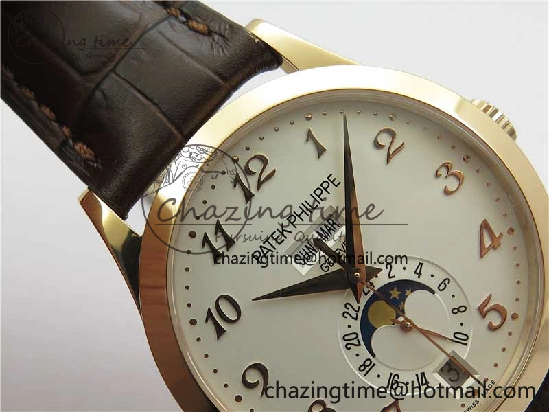 Annual Calendar Complications 5396 RG GRF Best Edition White Dial Numbers Markers on Leather Strap A324