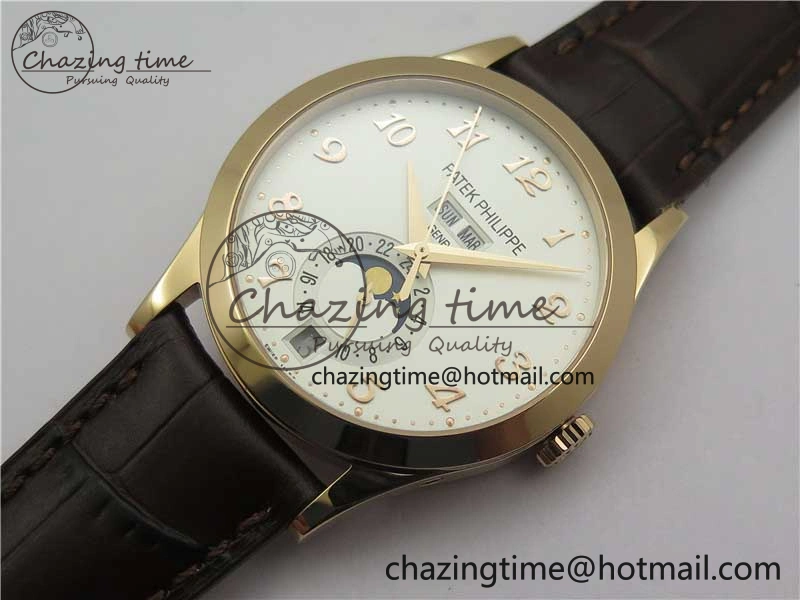 Annual Calendar Complications 5396 RG GRF Best Edition White Dial Numbers Markers on Leather Strap A324