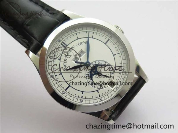 Annual Calendar Complications 5396 SS GRF Best Edition White Dial Blue Markers on Leather Strap A324