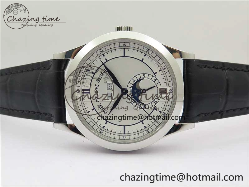 Annual Calendar Complications 5396 SS GRF Best Edition White Dial Blue Markers on Leather Strap A324