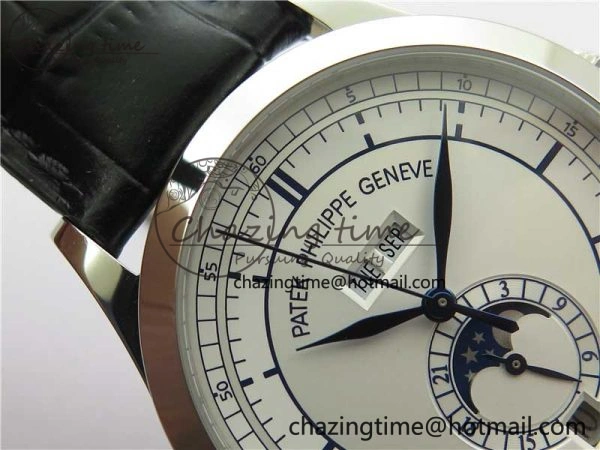 Annual Calendar Complications 5396 SS GRF Best Edition White Dial Blue Markers on Leather Strap A324