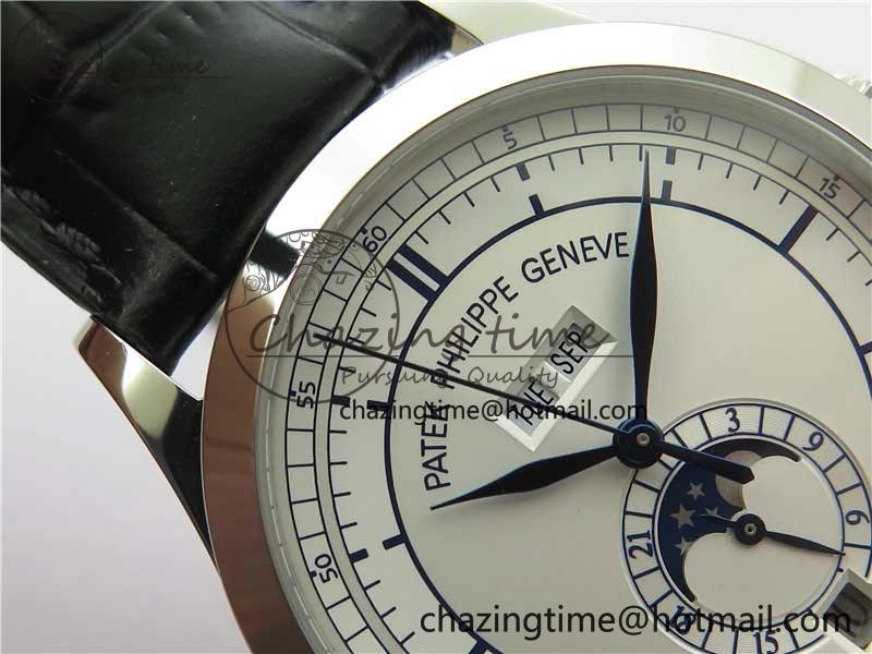 Annual Calendar Complications 5396 SS GRF Best Edition White Dial Blue Markers on Leather Strap A324