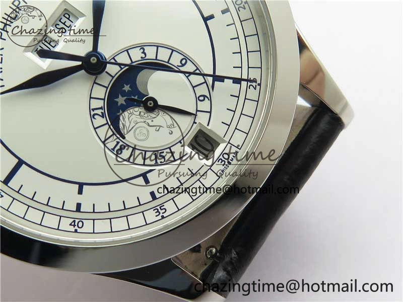 Annual Calendar Complications 5396 SS GRF Best Edition White Dial Blue Markers on Leather Strap A324