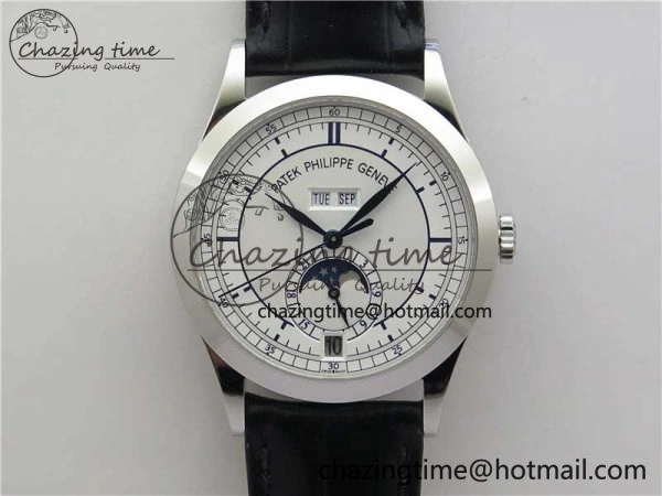 Annual Calendar Complications 5396 SS GRF Best Edition White Dial Blue Markers on Leather Strap A324