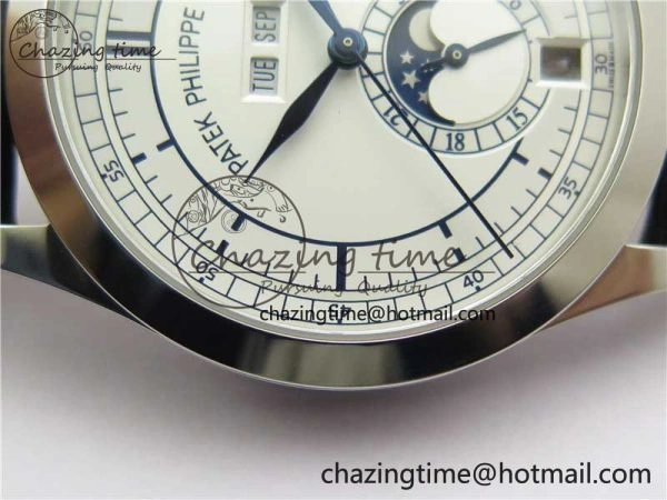Annual Calendar Complications 5396 SS GRF Best Edition White Dial Blue Markers on Leather Strap A324