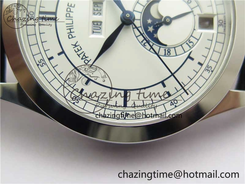 Annual Calendar Complications 5396 SS GRF Best Edition White Dial Blue Markers on Leather Strap A324