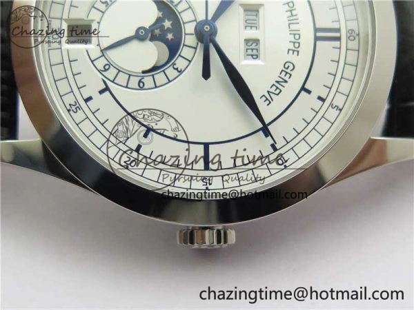Annual Calendar Complications 5396 SS GRF Best Edition White Dial Blue Markers on Leather Strap A324