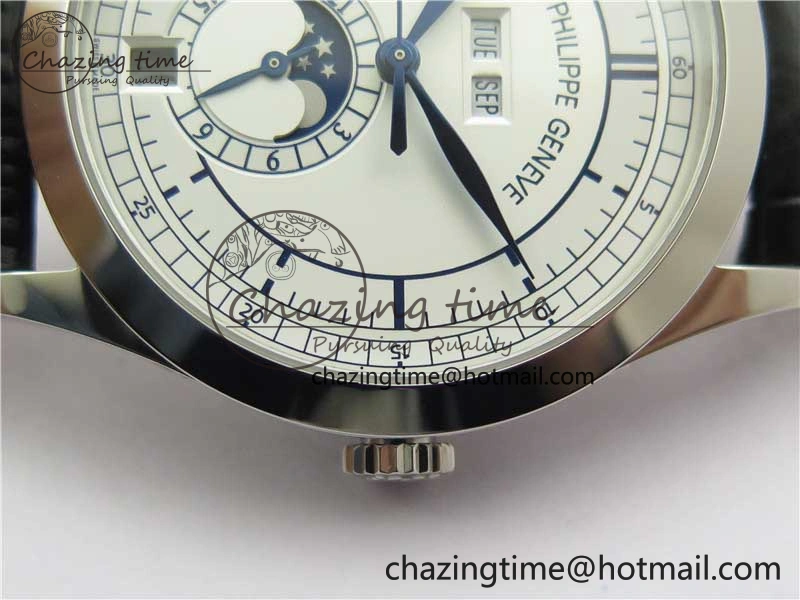 Annual Calendar Complications 5396 SS GRF Best Edition White Dial Blue Markers on Leather Strap A324