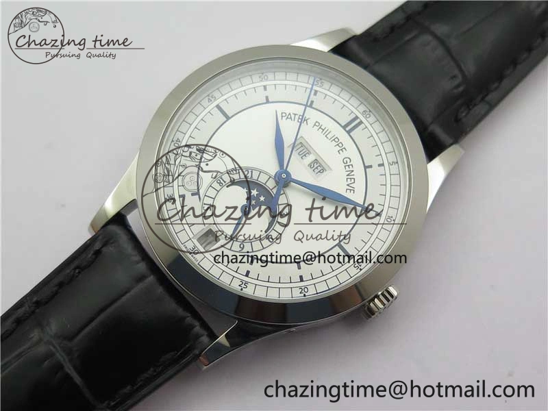 Annual Calendar Complications 5396 SS GRF Best Edition White Dial Blue Markers on Leather Strap A324