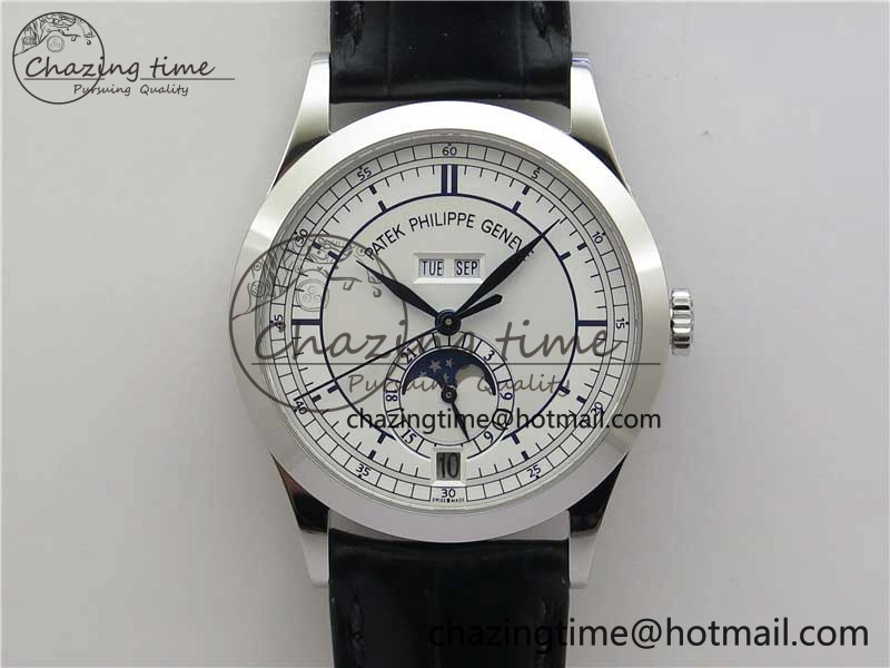 Annual Calendar Complications 5396 SS GRF Best Edition White Dial Blue Markers on Leather Strap A324
