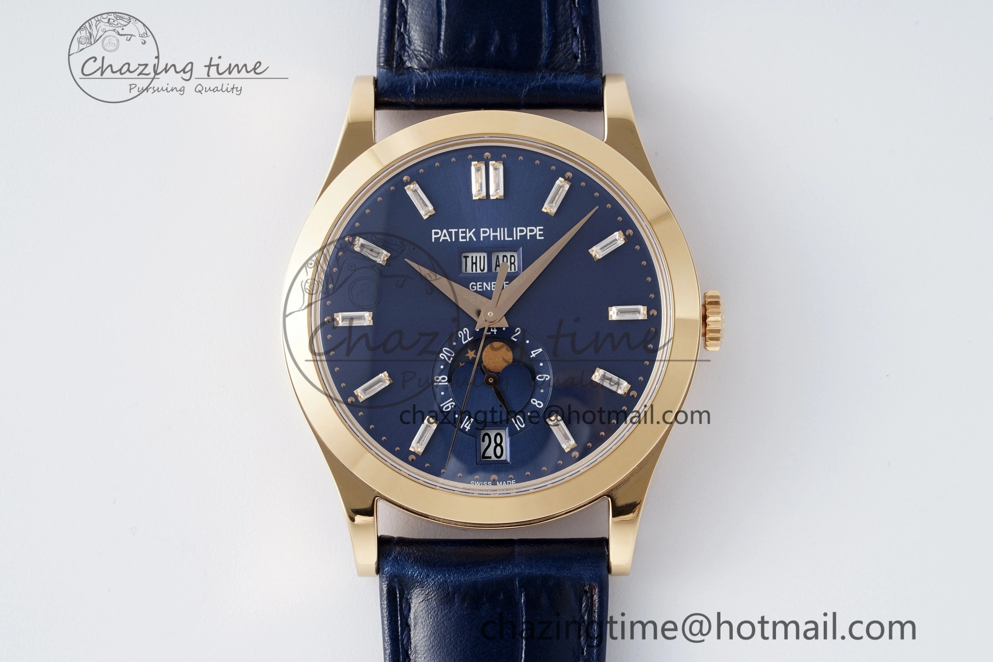 Annual Calendar Moonphase 5396 RG ZF 1:1 Best Edition Blue Crystal Dial on Blue Leather Strap A324