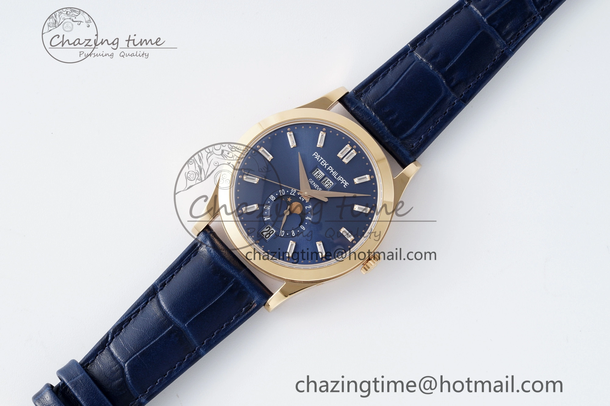 Annual Calendar Moonphase 5396 RG ZF 1:1 Best Edition Blue Crystal Dial on Blue Leather Strap A324