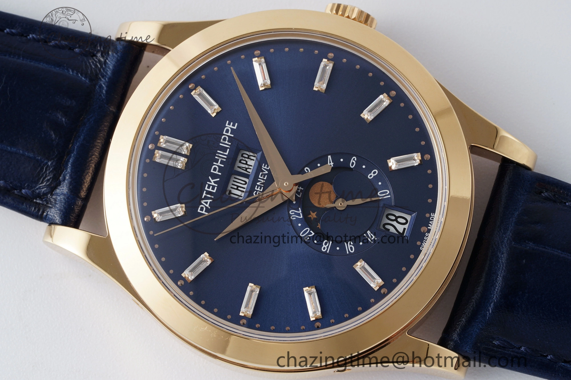Annual Calendar Moonphase 5396 RG ZF 1:1 Best Edition Blue Crystal Dial on Blue Leather Strap A324