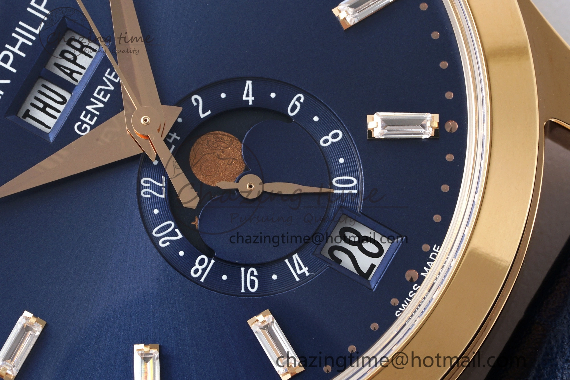 Annual Calendar Moonphase 5396 RG ZF 1:1 Best Edition Blue Crystal Dial on Blue Leather Strap A324