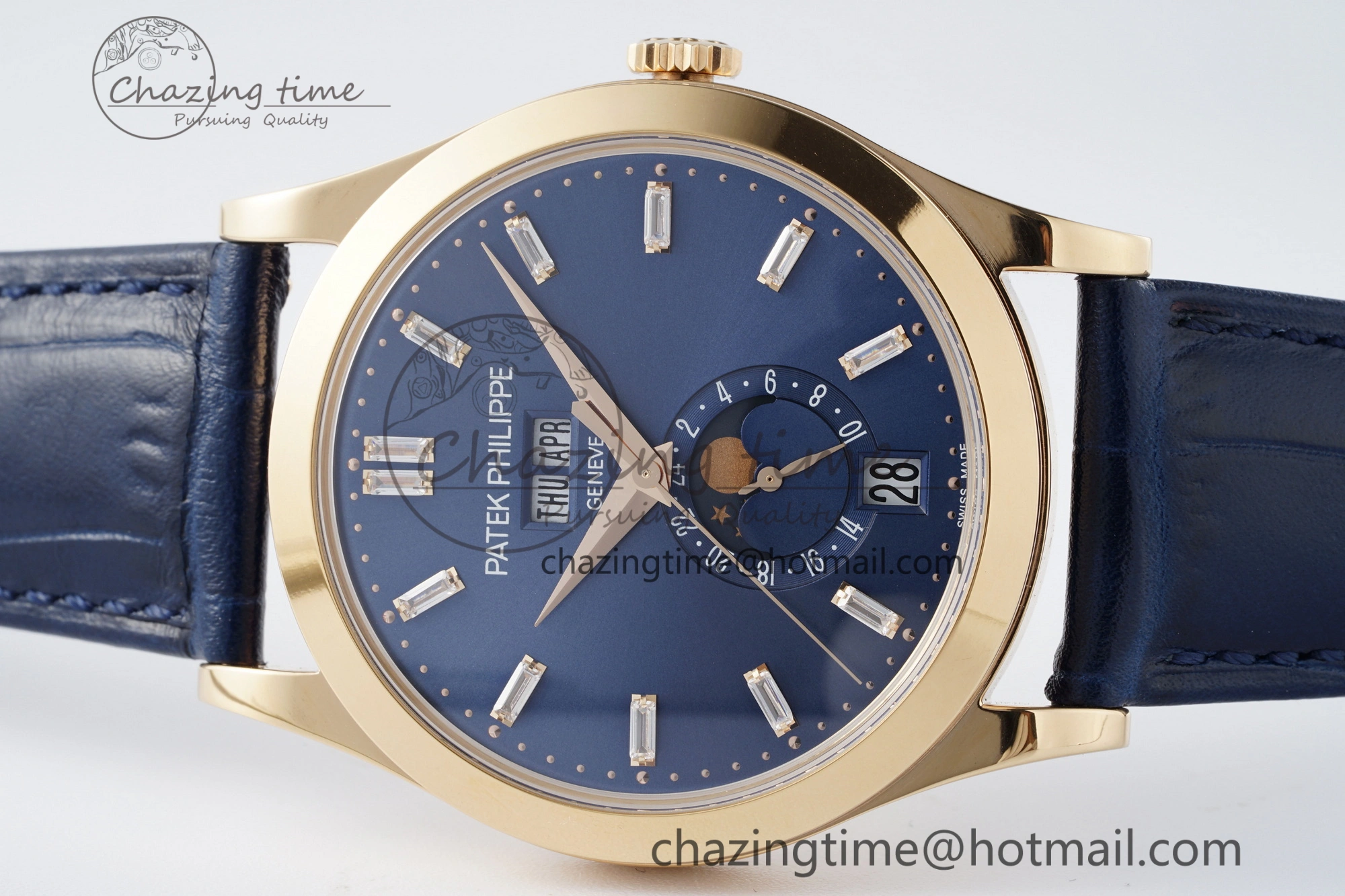 Annual Calendar Moonphase 5396 RG ZF 1:1 Best Edition Blue Crystal Dial on Blue Leather Strap A324