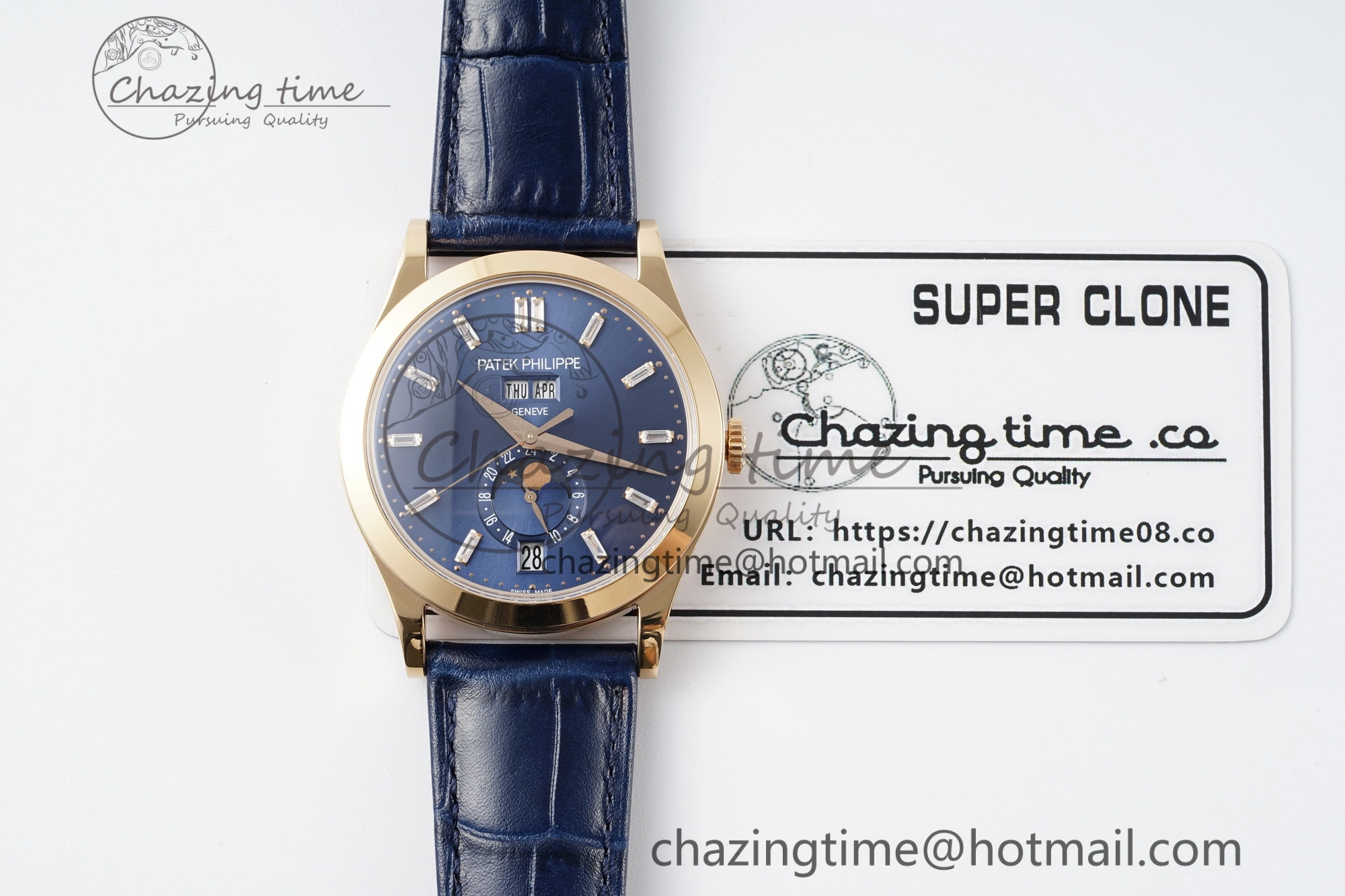 Annual Calendar Moonphase 5396 RG ZF 1:1 Best Edition Blue Crystal Dial on Blue Leather Strap A324