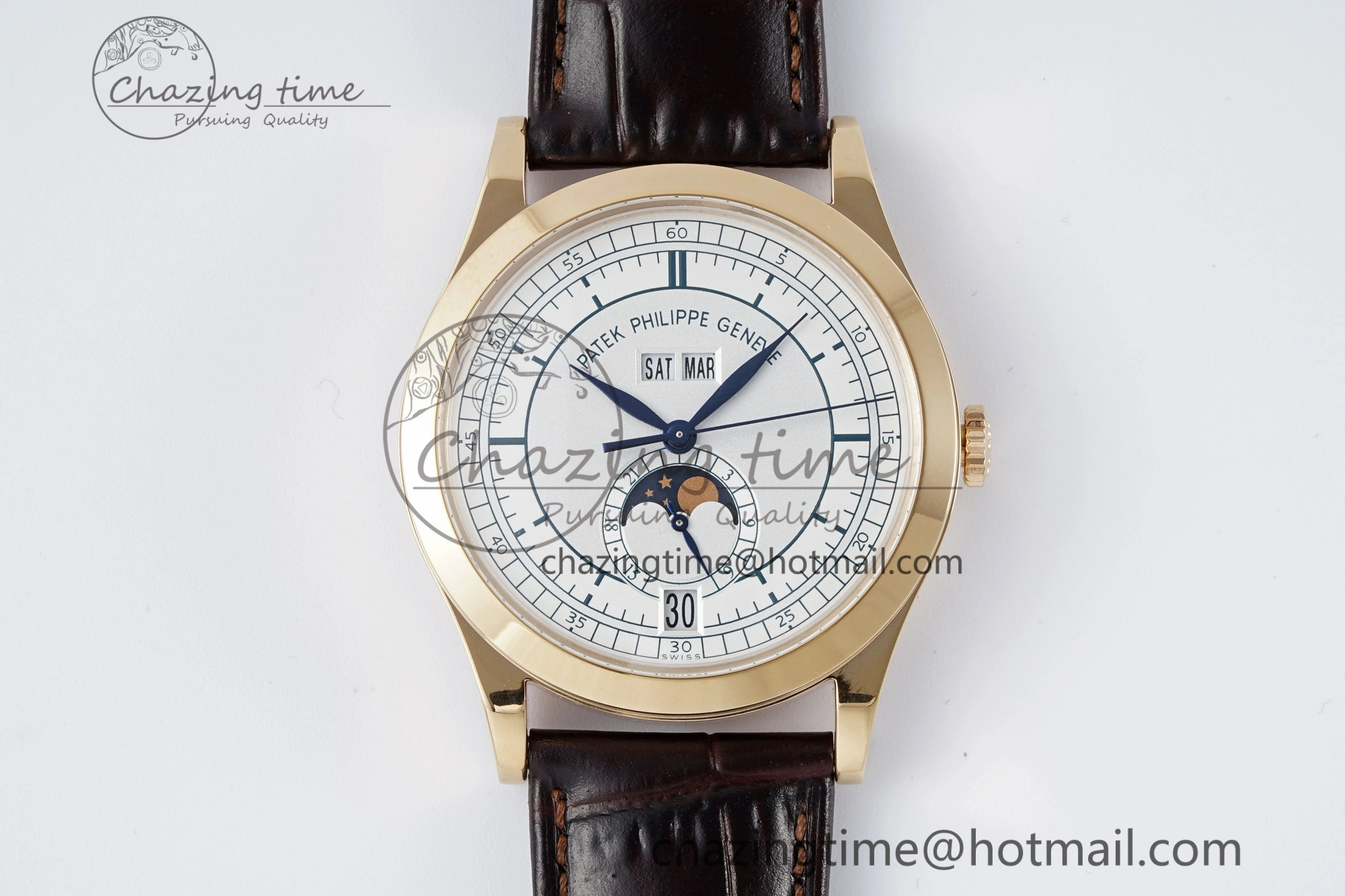 Annual Calendar Moonphase 5396 RG ZF 1:1 Best Edition White Blue Dial on Brown Leather Strap A324