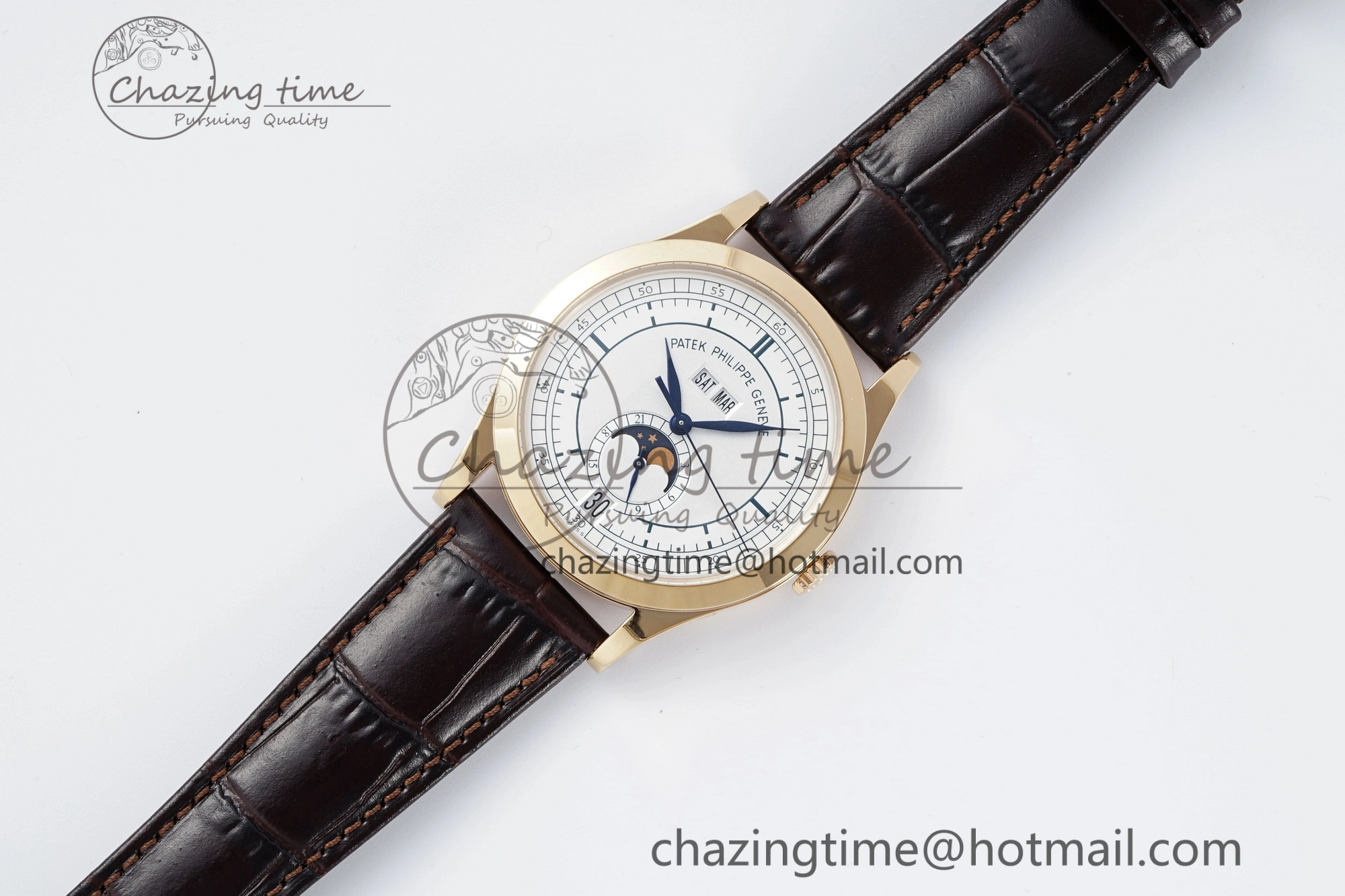 Annual Calendar Moonphase 5396 RG ZF 1:1 Best Edition White Blue Dial on Brown Leather Strap A324