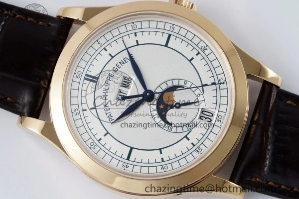 Annual Calendar Moonphase 5396 RG ZF 1:1 Best Edition White Blue Dial on Brown Leather Strap A324