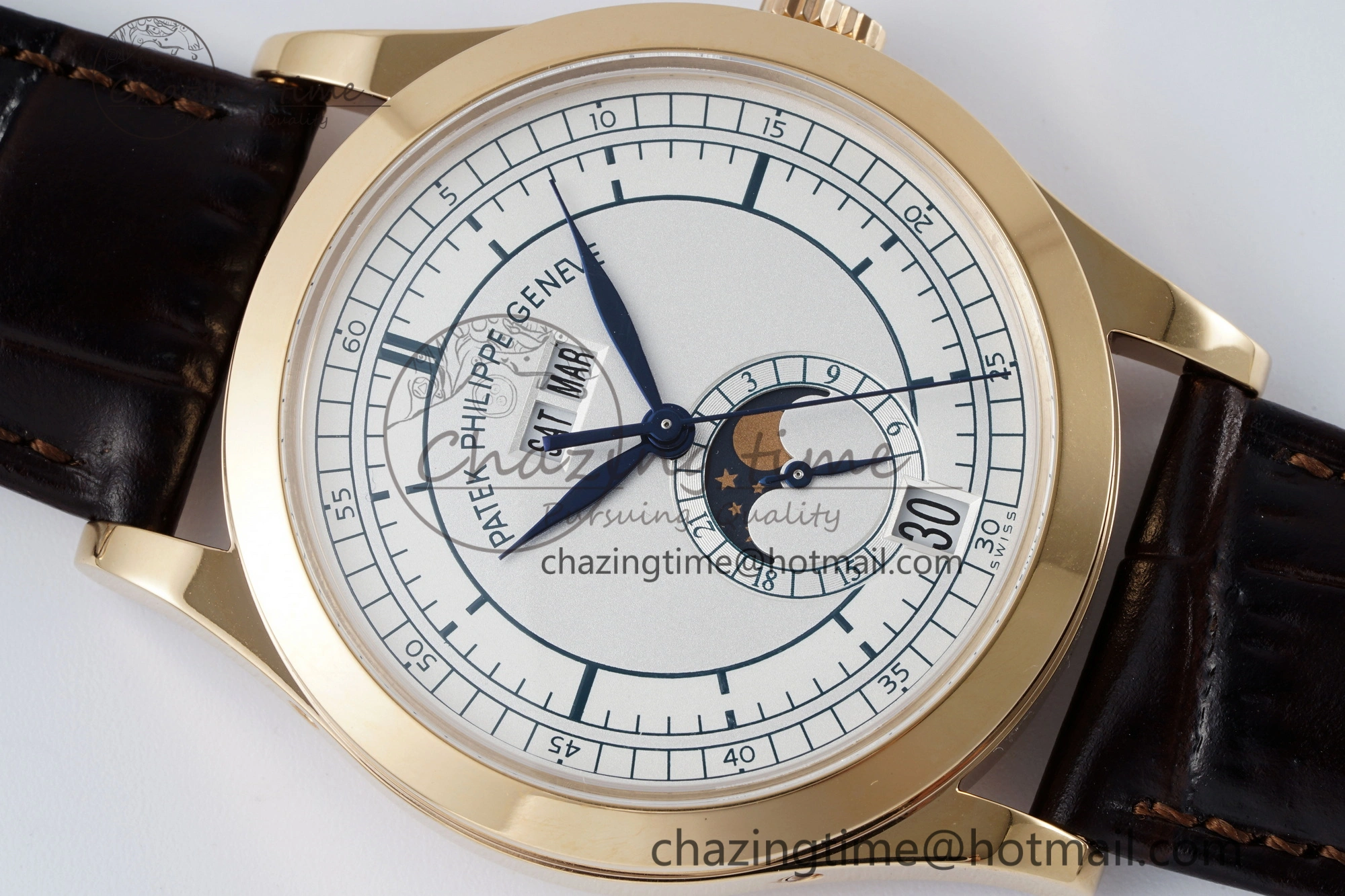 Annual Calendar Moonphase 5396 RG ZF 1:1 Best Edition White Blue Dial on Brown Leather Strap A324
