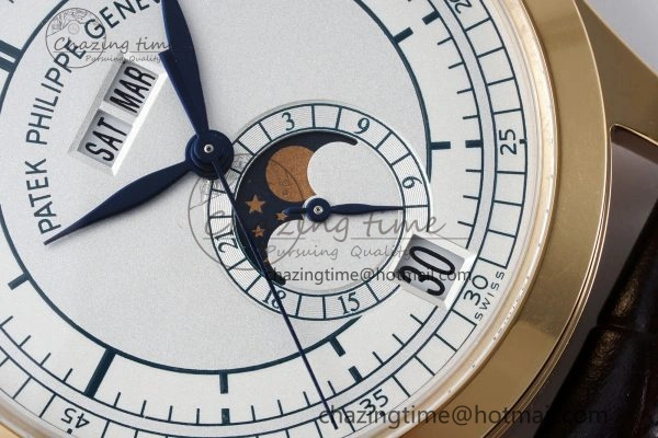 Annual Calendar Moonphase 5396 RG ZF 1:1 Best Edition White Blue Dial on Brown Leather Strap A324