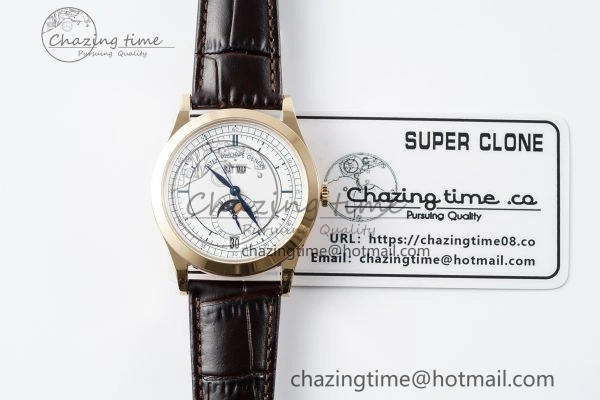 Annual Calendar Moonphase 5396 RG ZF 1:1 Best Edition White Blue Dial on Brown Leather Strap A324
