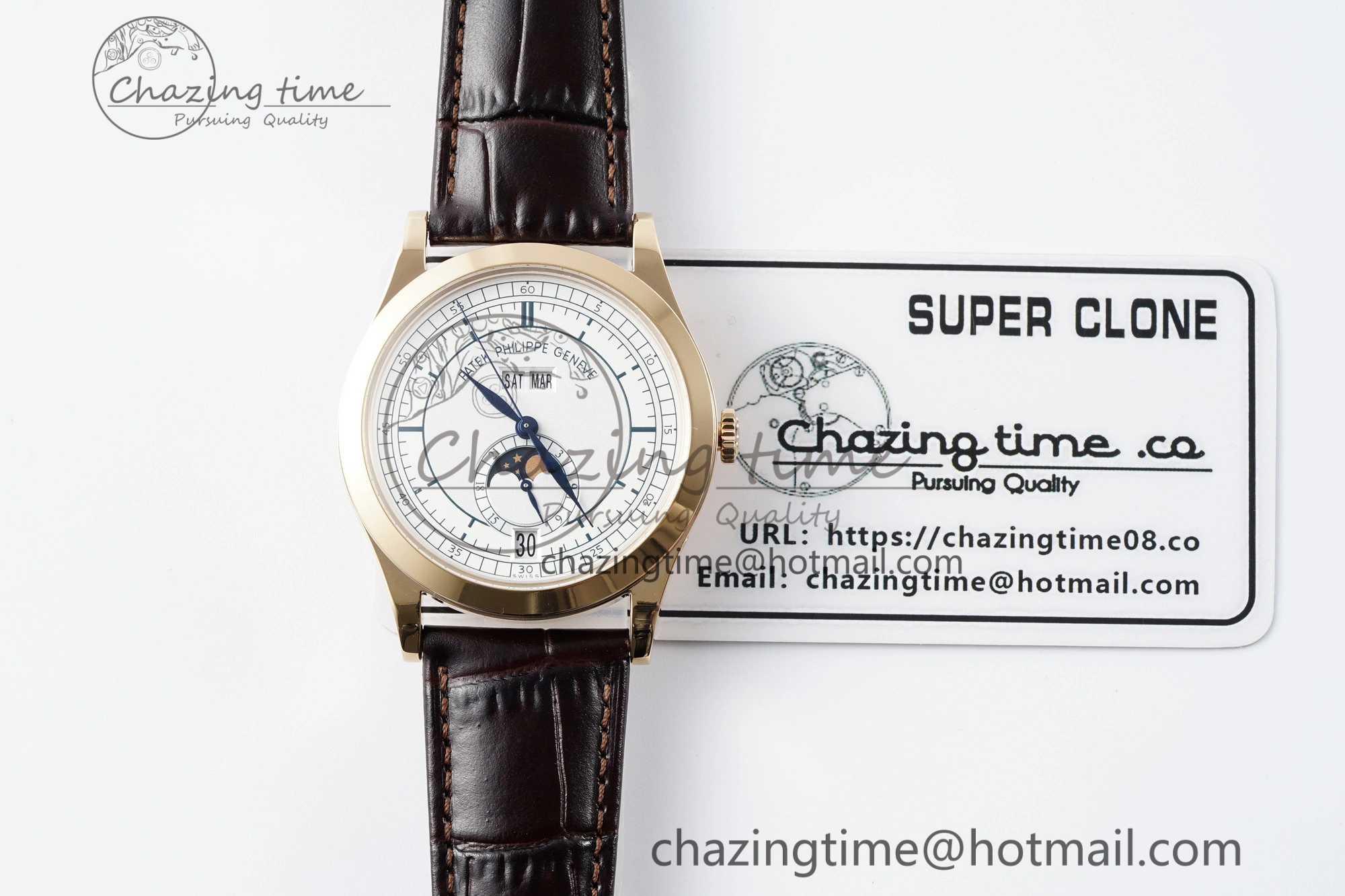 Annual Calendar Moonphase 5396 RG ZF 1:1 Best Edition White Blue Dial on Brown Leather Strap A324