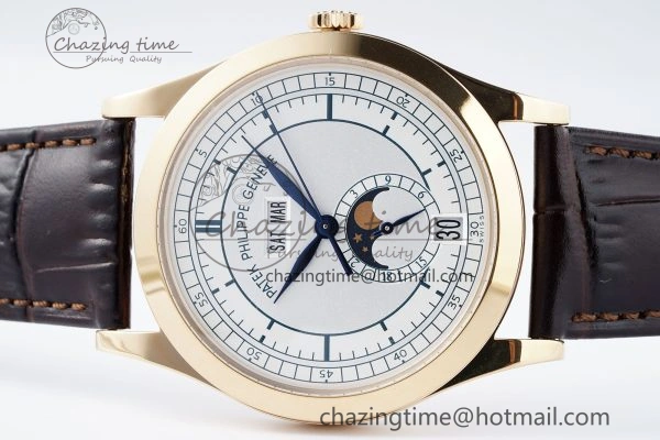 Annual Calendar Moonphase 5396 RG ZF 1:1 Best Edition White Blue Dial on Brown Leather Strap A324