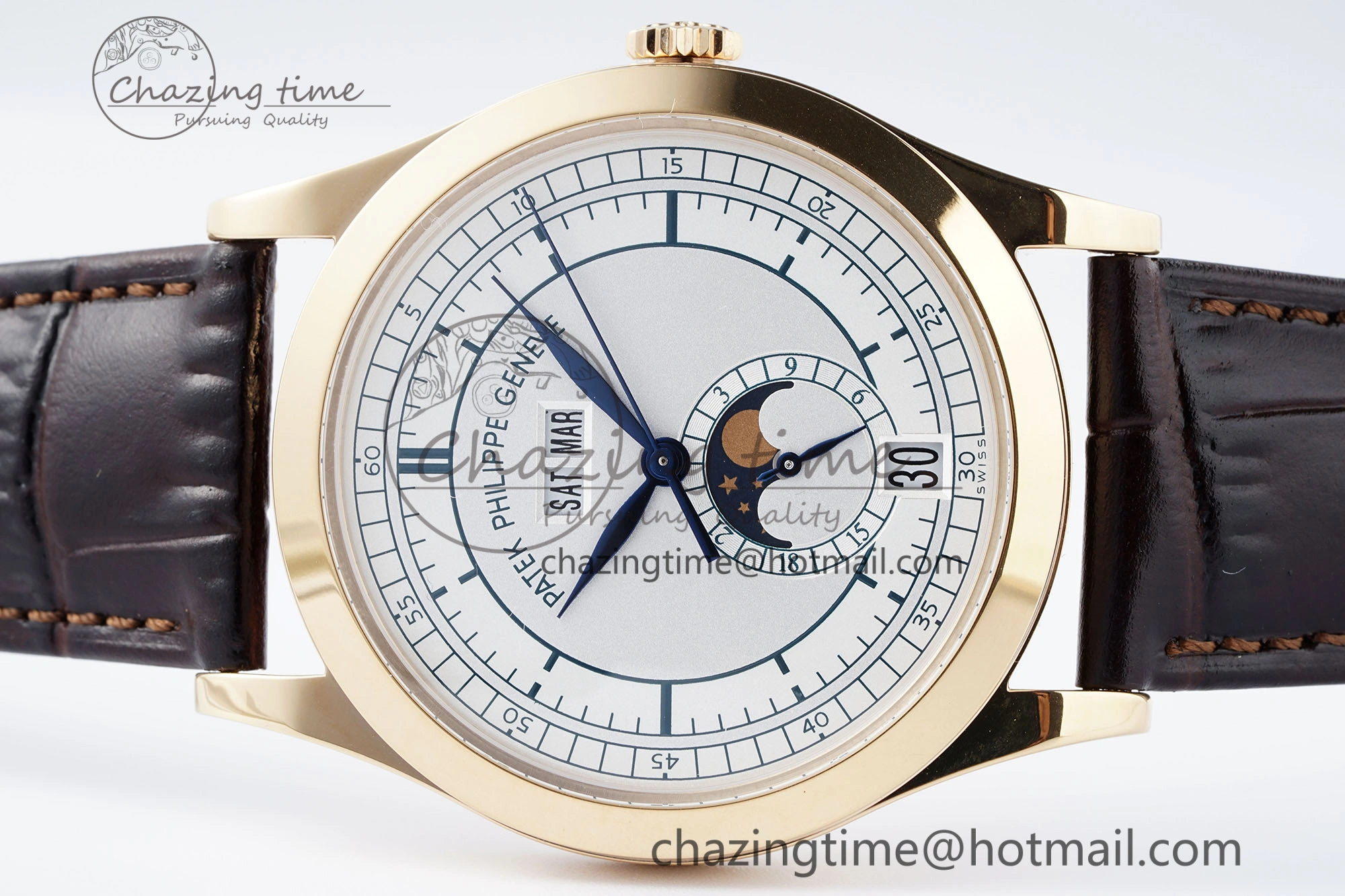Annual Calendar Moonphase 5396 RG ZF 1:1 Best Edition White Blue Dial on Brown Leather Strap A324