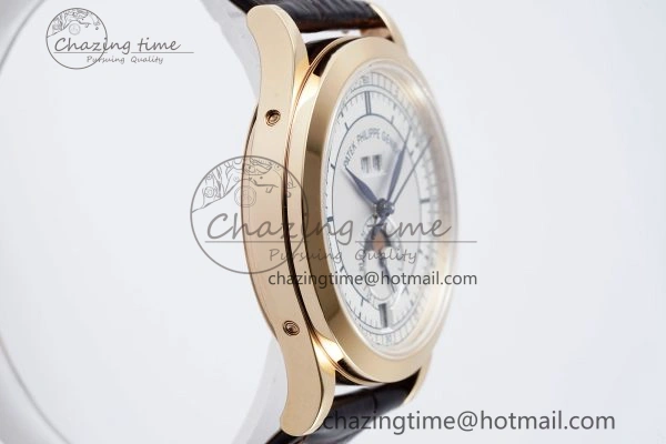 Annual Calendar Moonphase 5396 RG ZF 1:1 Best Edition White Blue Dial on Brown Leather Strap A324