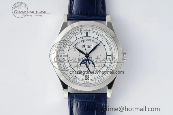 Annual Calendar Moonphase 5396 SS ZF 1:1 Best Edition White Blue Dial on Blue Leather Strap A324