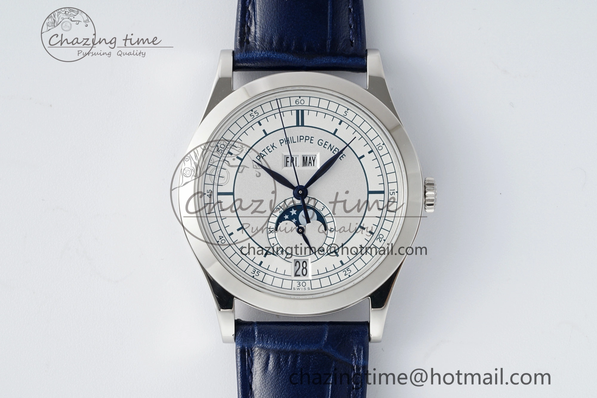 Annual Calendar Moonphase 5396 SS ZF 1:1 Best Edition White Blue Dial on Blue Leather Strap A324